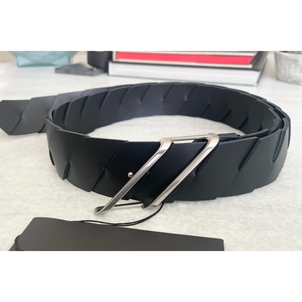 Bottega Veneta 620225 Men's Intrecciato Esse French Calf Leather Black Belt 90cm